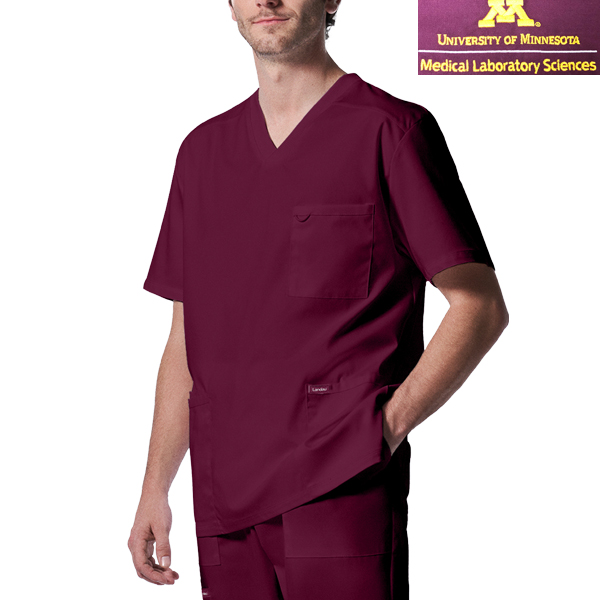 Men's Medical Laboratory Sciences Five Pocket Scrub Top - XS, School of Nursing, Anesthesia, Medical Laboratory Sciences - Wine