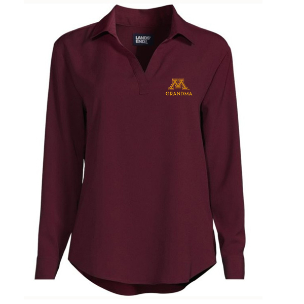 Lands' End University of Minnesota Grandma Women's Long Sleeve Polo Blouse - XS, Maroon