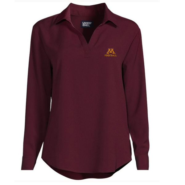 Lands' End University of Minnesota Football Women's Long Sleeve Polo Blouse - XS, Maroon