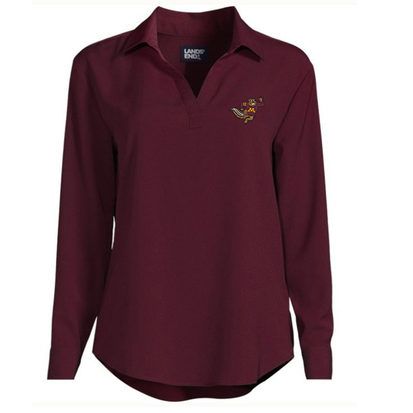 Lands' End University of Minnesota Goldy Women's Long Sleeve Polo Blouse - XS, Maroon