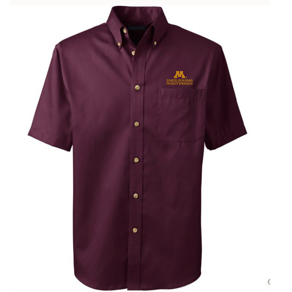 Lands' End School of Nursing Men's Short Sleeve Twill Shirt - S, Maroon