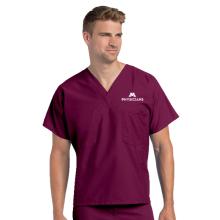 Unisex V-Neck Scrub Top - S, Maroon, M Physicians