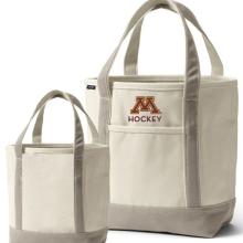 Lands' End University of Minnesota M Hockey Open Top Canvas Tote - M, Oatmeal / Khaki / Tan