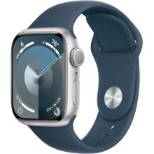 41mm Apple Watch S9 GPS w/ Silver Aluminum Case, Storm Blue Sports Band M/L