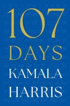Blue book cover with "107 DAYS" in gold and "KAMALA HARRIS" in white.