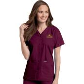 Women's Nursing Anesthesia Snap Front V-Neck Scrub Tunic - XS, School of Nursing, Anesthesia, Medical Laboratory Sciences - Wine