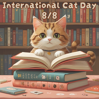 Picture of cat and books
