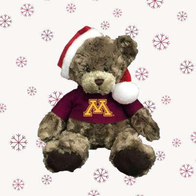 U of M teddy bear with santa hat on